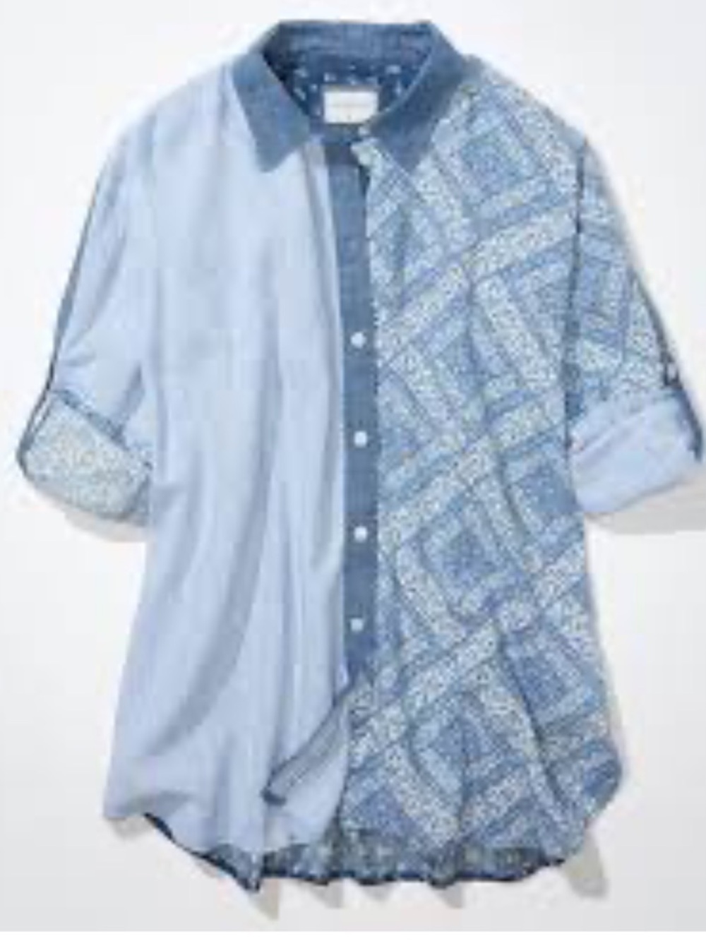 AE Oversized Button-Up Beach Shirt Mixed Fabric medium